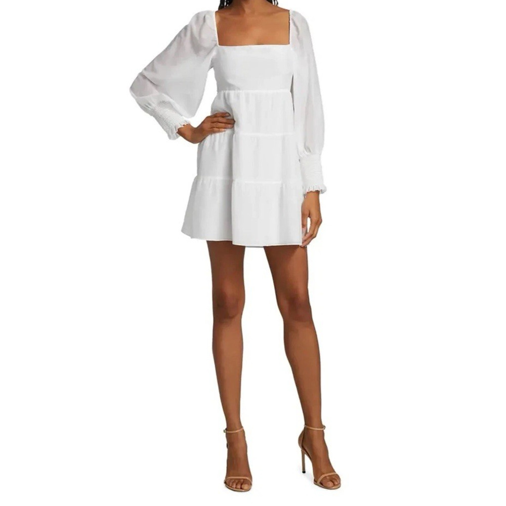 ALICE + OLIVIA Rowen Tiered Mini Babydoll Dress Womens M White Ethereal  $395